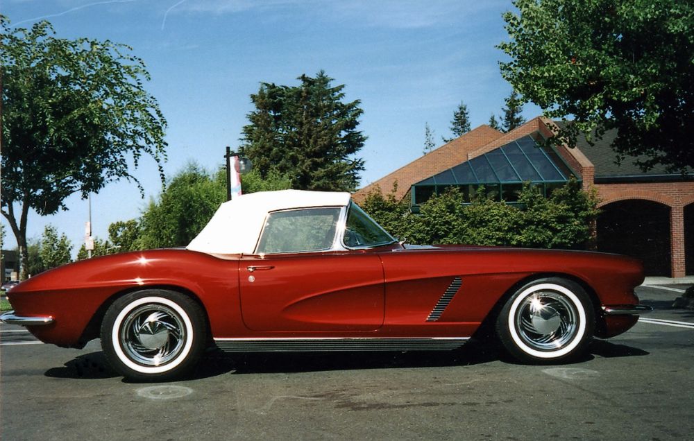 1962 Chevrolet Corvette with a candy apple red paint finish